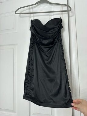 Black Strapless Satin Cocktail Dress